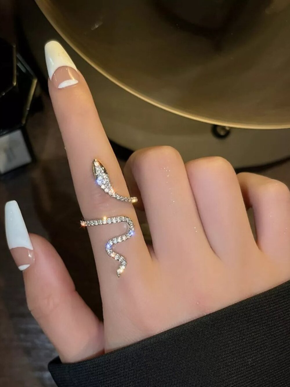 925 Sterling Silver Zircon Snake Bypass Ring